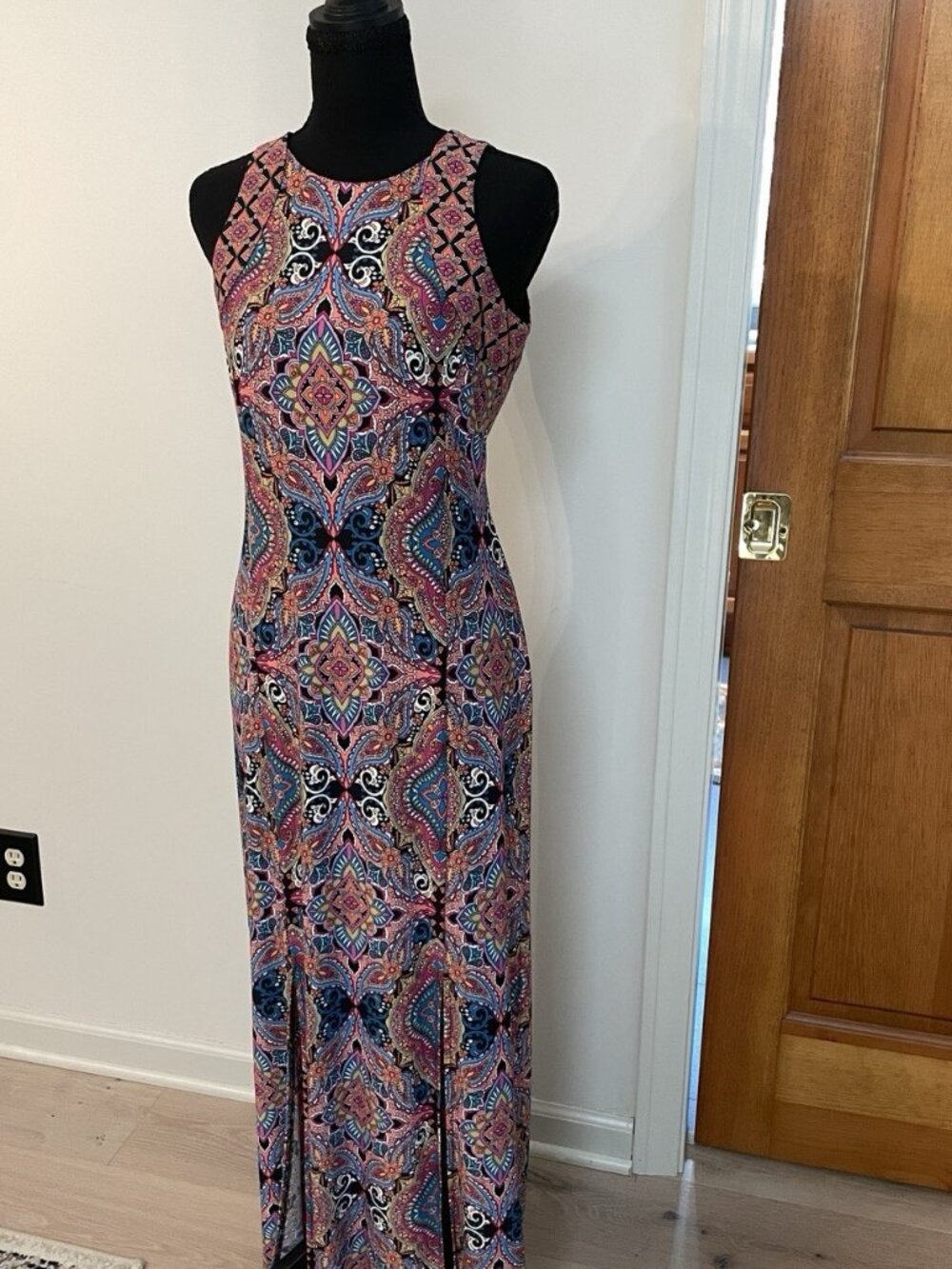 London Times Paisley Maxi Dress High Slits Dressy Wedding Guest Slimming Boho, S - Picture 3 of 8